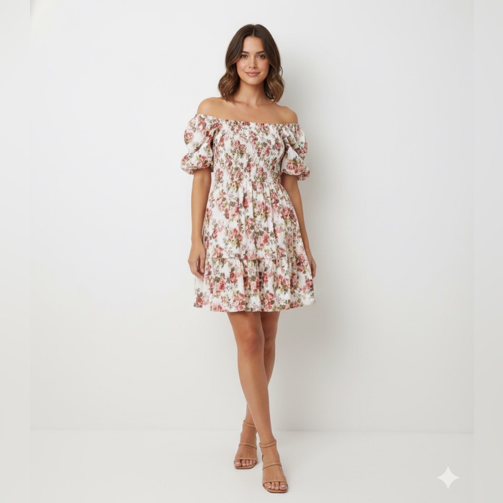 Altar'd State Floral Puff Sleeve Midi Dress
